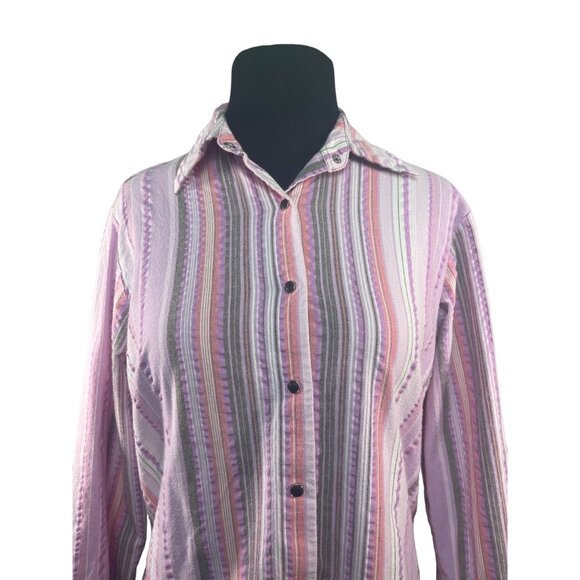 Cruel Girl Long Sleeve Striped Shirt Button Front Pastel Purple Pink L Western - Picture 2 of 9